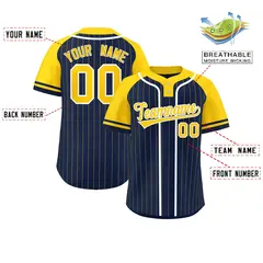 Navy Gold-White Stripe Raglan Two-Button Softball Jersey 2