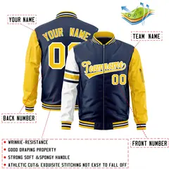 Navy Gold-White Stripe Varsity Letterman Bomber Jacket 2