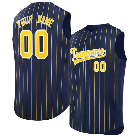 Navy Gold-White Striped Sleeveless Fashion Baseball Jersey