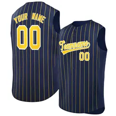 Navy Gold-White Striped Sleeveless Fashion Baseball Jersey 1