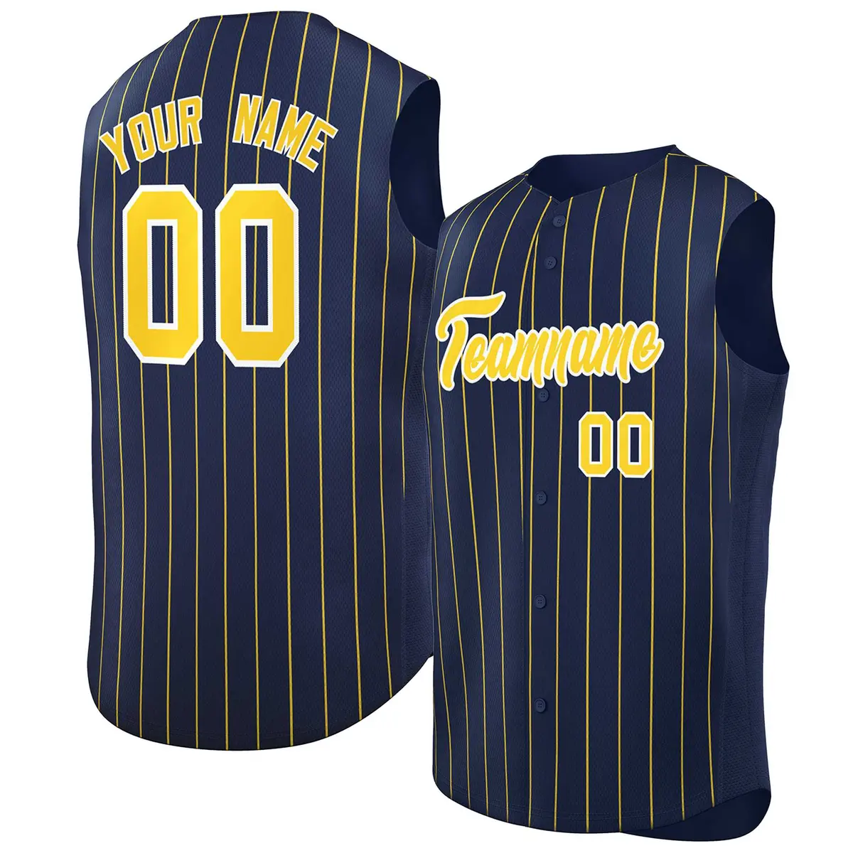 Navy Gold-White Striped Sleeveless Fashion Baseball Jersey