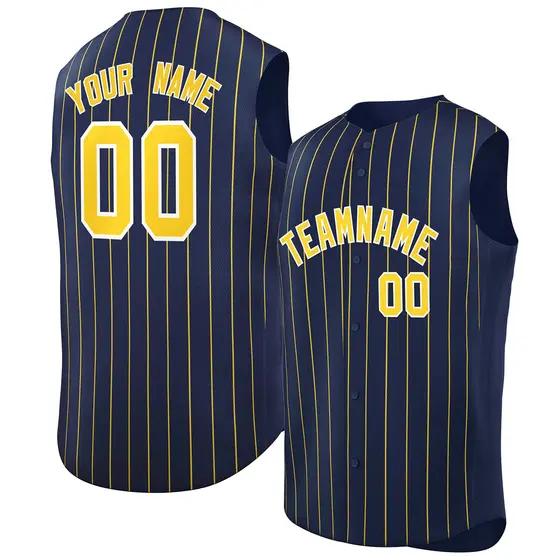Navy Gold-White Striped Sleeveless Fashion Baseball Jersey