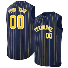 Navy Gold-White Striped Sleeveless Fashion Baseball Jersey 1