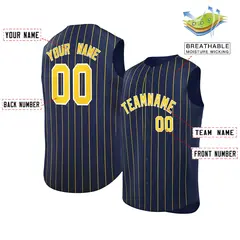Navy Gold-White Striped Sleeveless Fashion Baseball Jersey 2