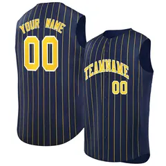 Navy Gold-White Striped Sleeveless Fashion Baseball Jersey