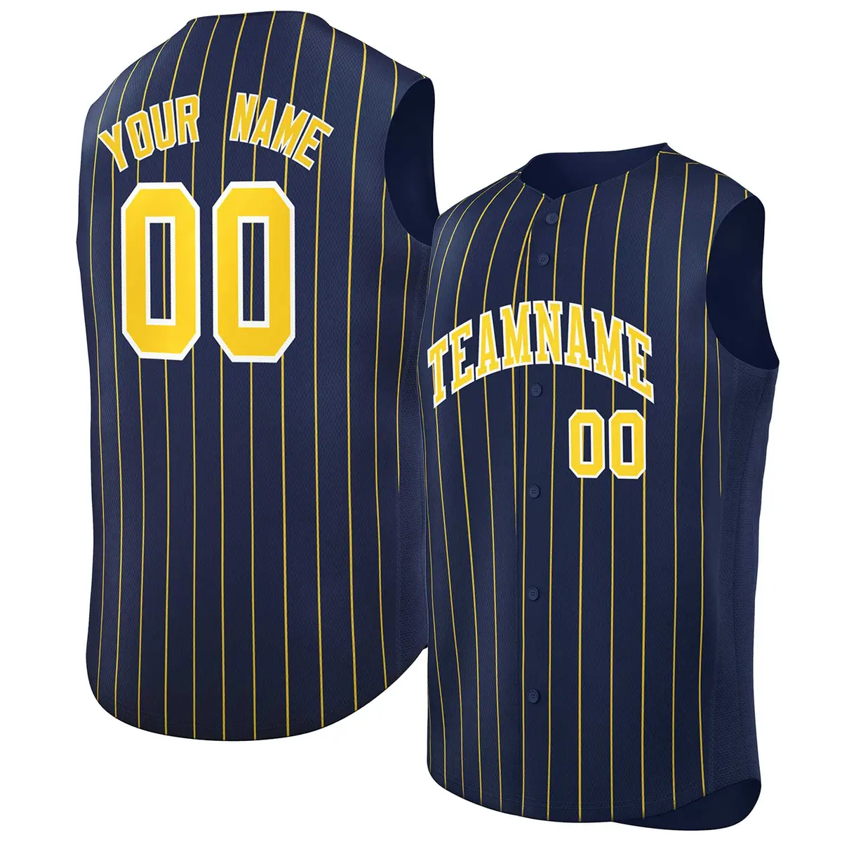 Navy Gold-White Striped Sleeveless Fashion Baseball Jersey