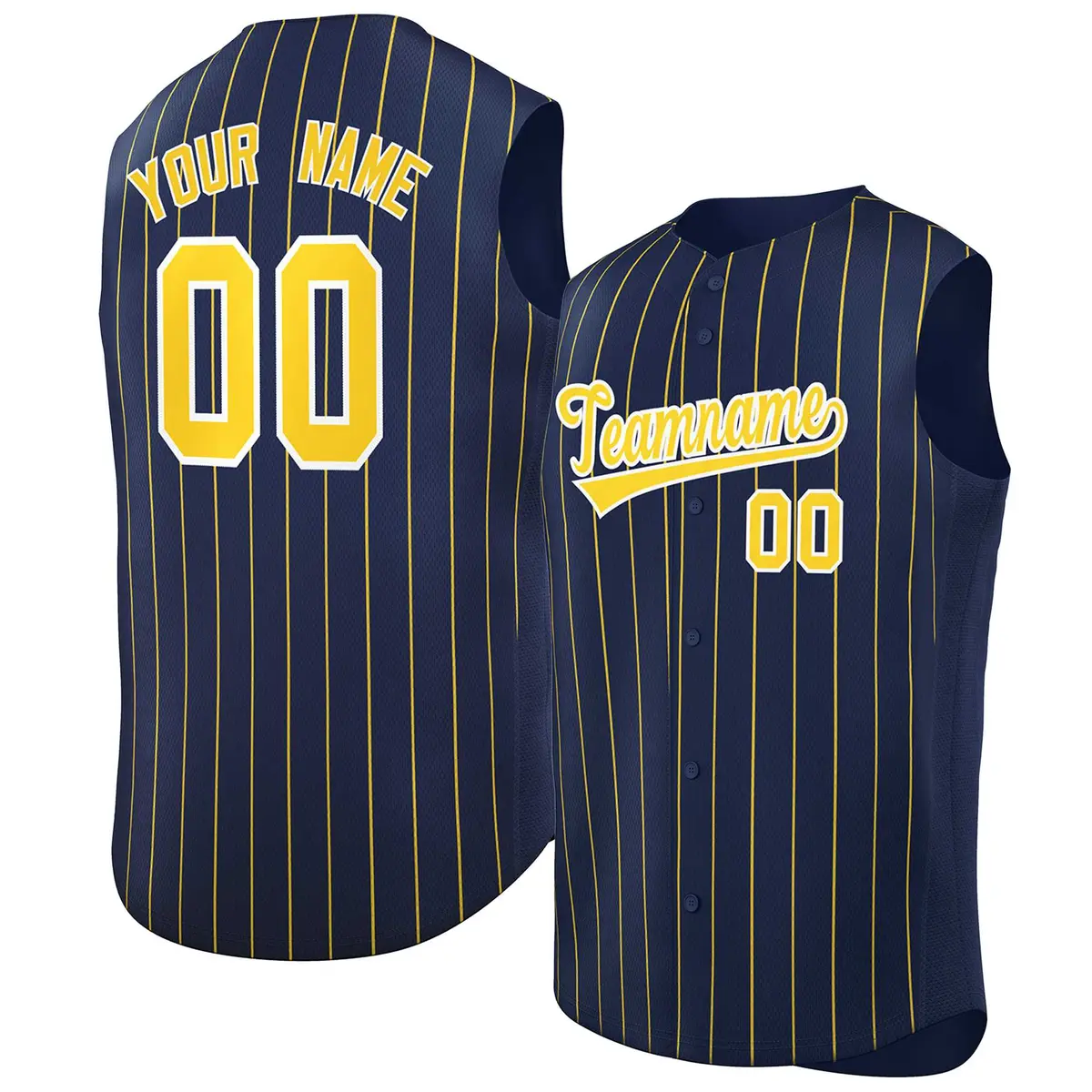 Navy Gold-White Striped Sleeveless Fashion Baseball Jersey