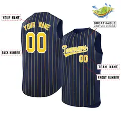Navy Gold-White Striped Sleeveless Fashion Baseball Jersey 2