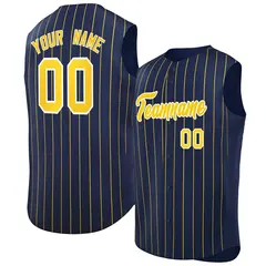 Navy Gold-White Striped Sleeveless Fashion Baseball Jersey