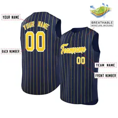 Navy Gold-White Striped Sleeveless Fashion Baseball Jersey 2