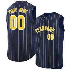 Navy Gold-White Striped Sleeveless Fashion Baseball Jersey