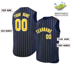 Navy Gold-White Striped Sleeveless Fashion Baseball Jersey 2