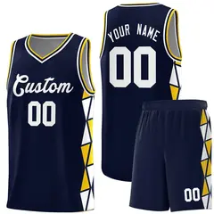 Navy Gold-White Triangle Splicing Basketball Jersey 1