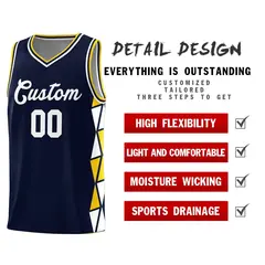 Navy Gold-White Triangle Splicing Basketball Jersey 4