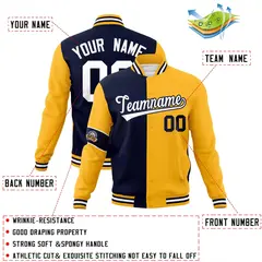 Navy Gold-White Two Tone Full-Snap Letterman Varsity Jacket 4