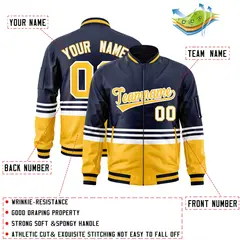 Navy Gold-White Varsity Color Block Letterman Bomber Jacket 2