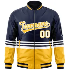 Navy Gold-White Varsity Color Block Letterman Bomber Jacket 3