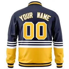 Navy Gold-White Varsity Color Block Letterman Bomber Jacket 4