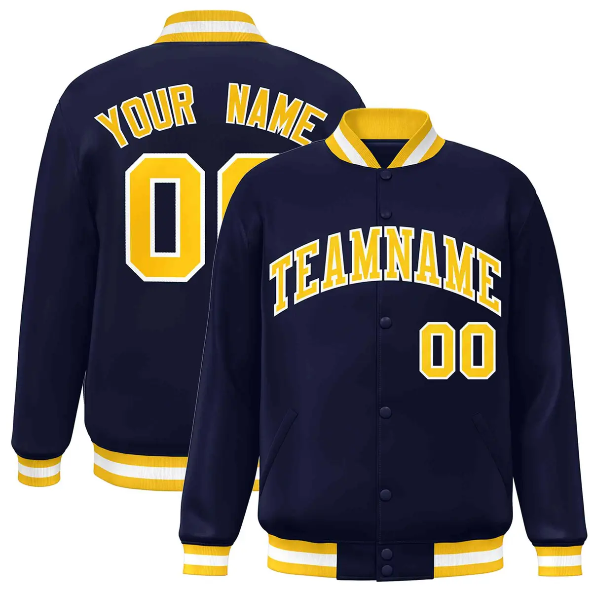 Navy Gold-White Varsity Full-Snap Letterman Jacket