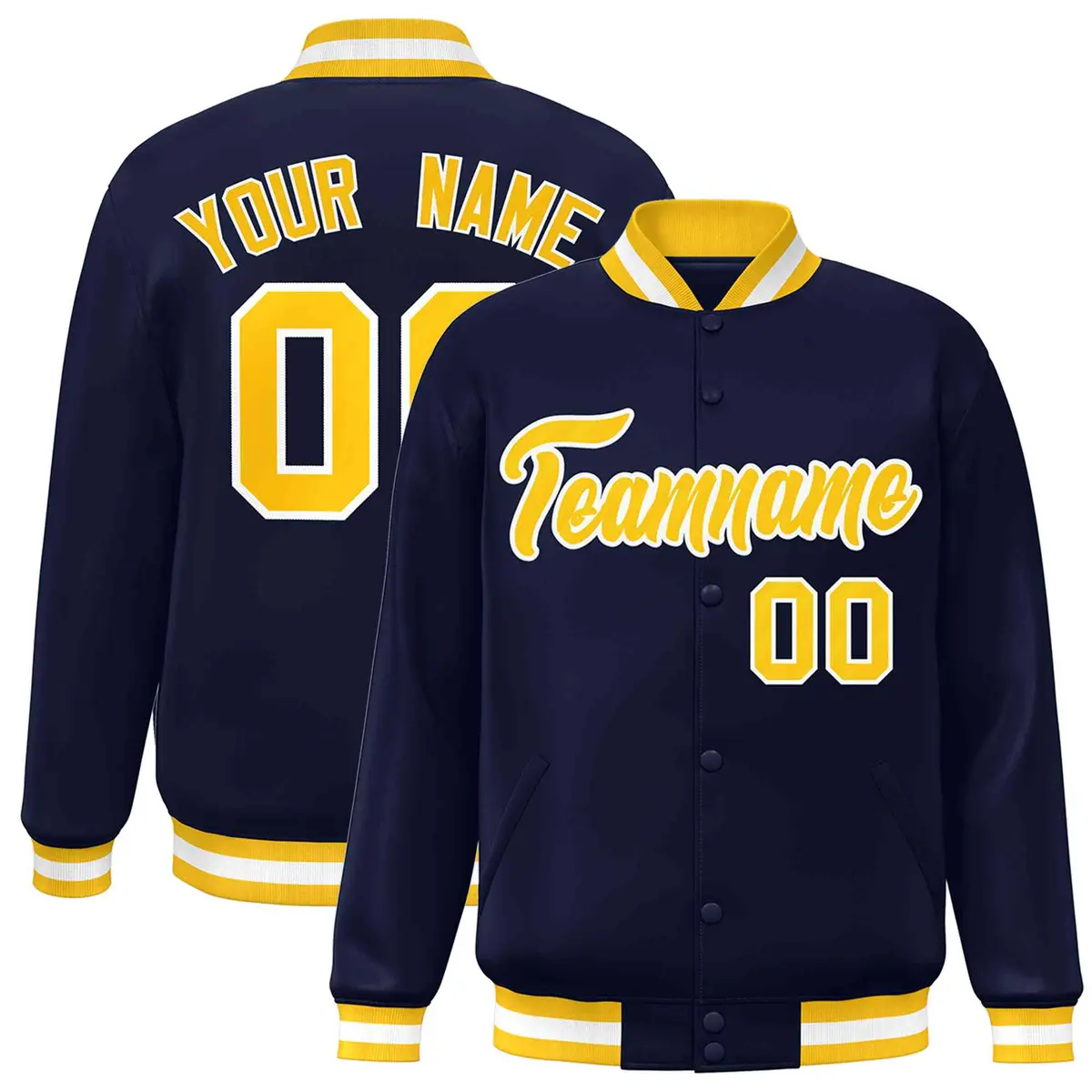 Navy Gold-White Varsity Full-Snap Letterman Jacket