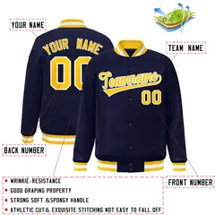 Navy Gold-White Varsity Full-Snap Letterman Jacket 2