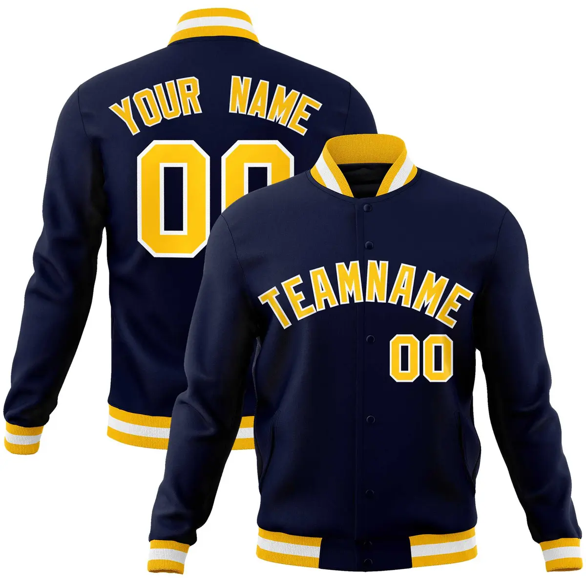 Navy Gold-White Varsity Full-Snap Letterman Jacket