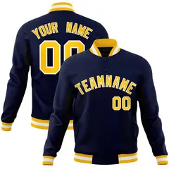 Navy Gold-White Varsity Full-Snap Letterman Jacket