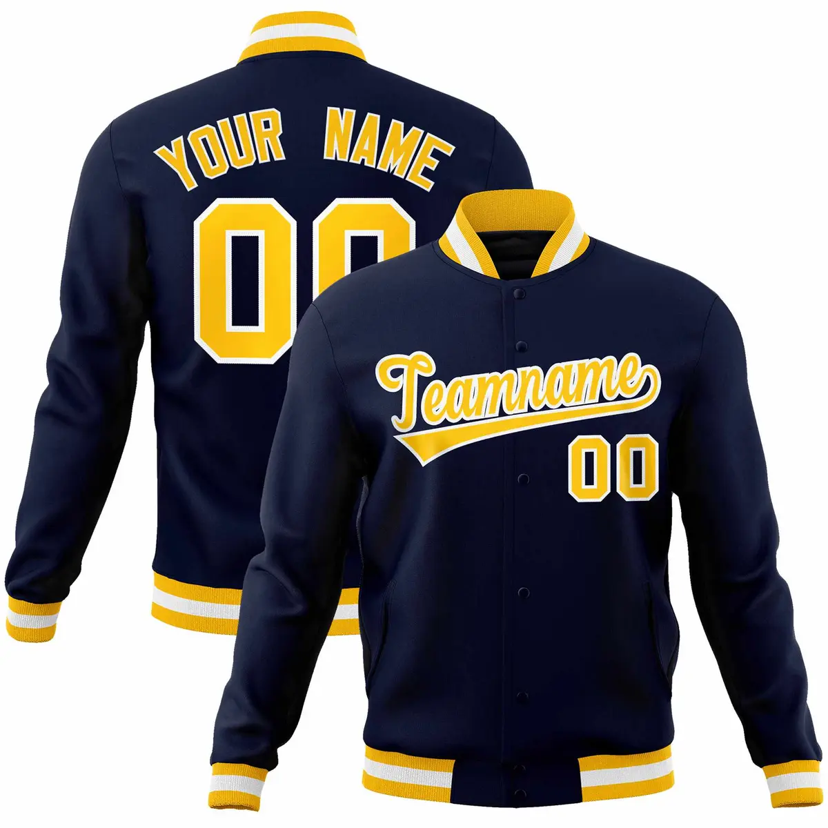 Navy Gold-White Varsity Full-Snap Letterman Jacket