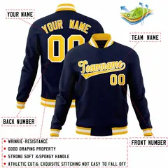 Navy Gold-White Varsity Full-Snap Letterman Jacket 4
