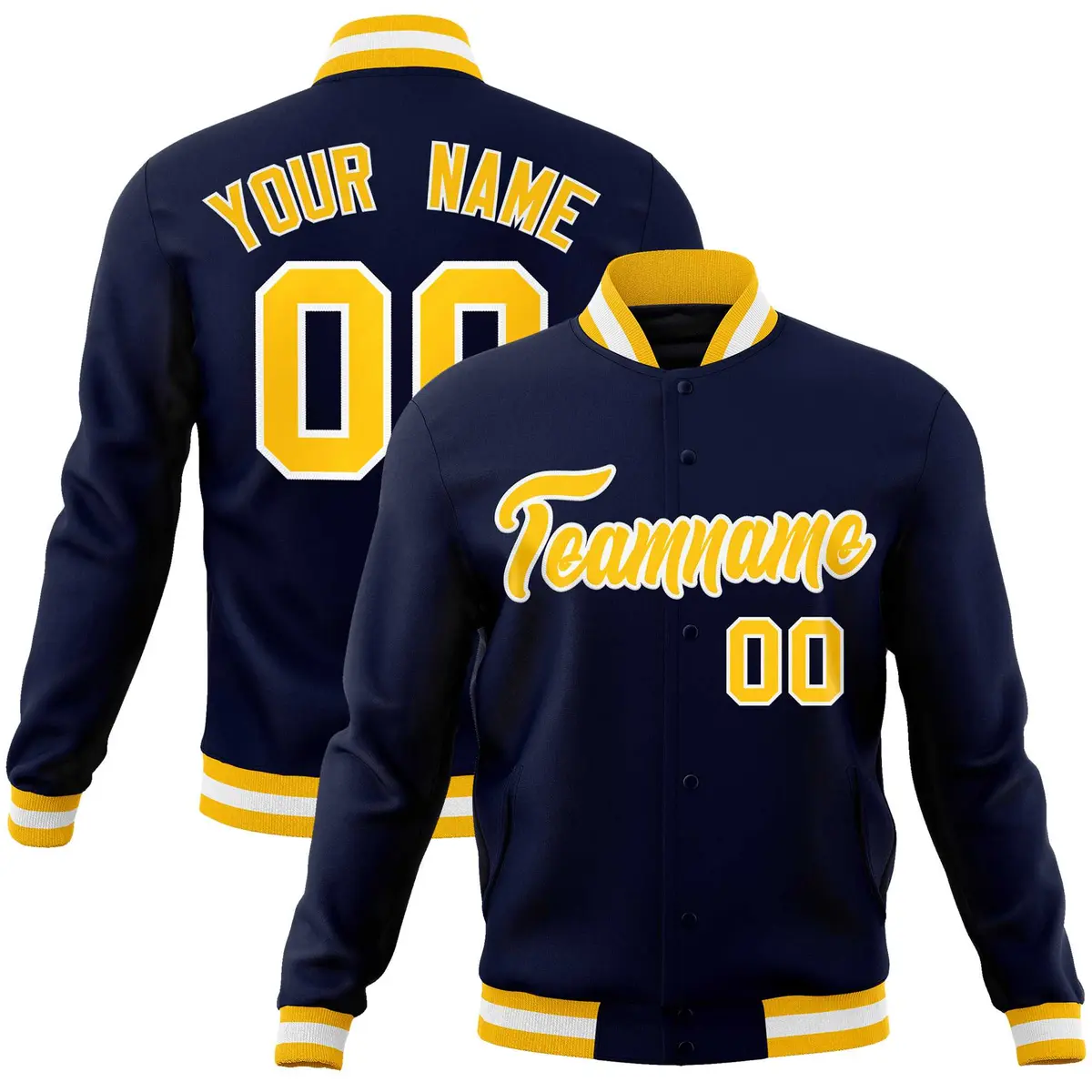 Navy Gold-White Varsity Full-Snap Letterman Jacket