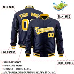 Navy Gold-White Varsity Full-Zip Letterman Bomber Jacket 2