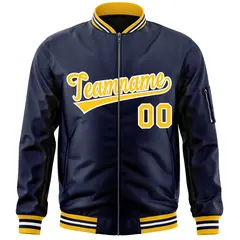 Navy Gold-White Varsity Full-Zip Letterman Bomber Jacket 3