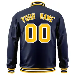 Navy Gold-White Varsity Full-Zip Letterman Bomber Jacket 4