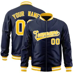 Navy Gold-White Varsity Full-Zip Letterman Bomber Jacket