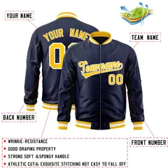 Navy Gold-White Varsity Full-Zip Letterman Bomber Jacket 2