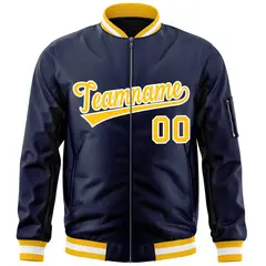 Navy Gold-White Varsity Full-Zip Letterman Bomber Jacket 3