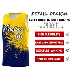 Navy Gold Wing Pattern Basketball Sports Uniform Jersey 2