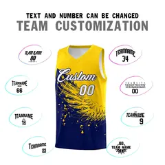 Navy Gold Wing Pattern Basketball Sports Uniform Jersey 4