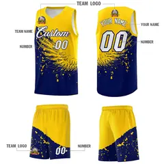Navy Gold Wing Pattern Basketball Sports Uniform Jersey 5