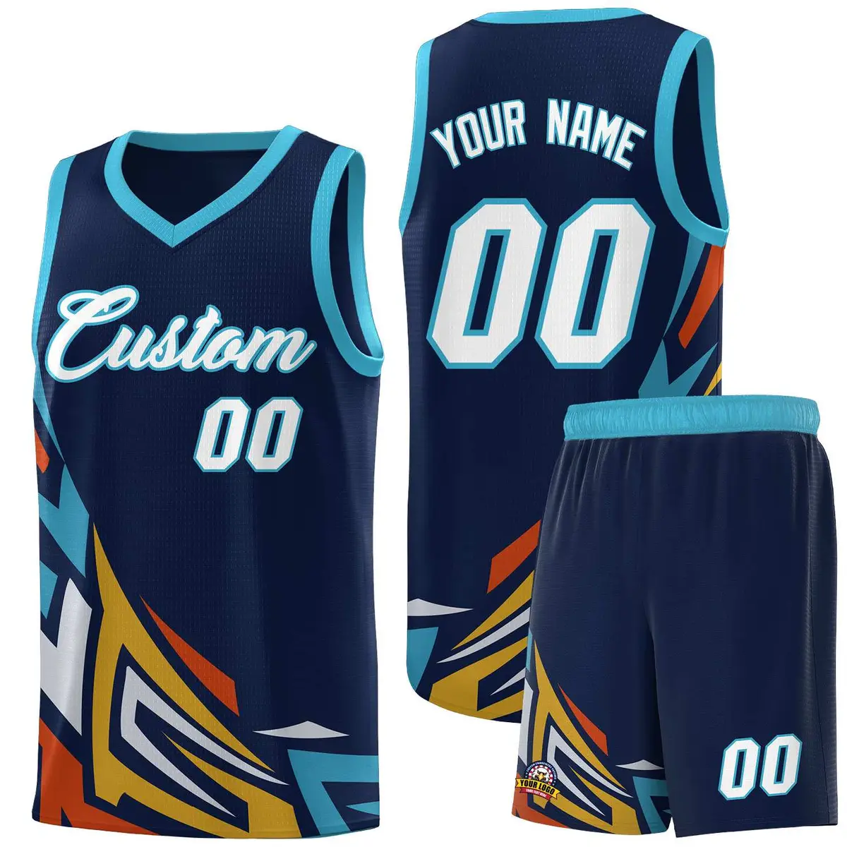 Navy Gradient Graffiti Pattern Sports Basketball Jersey