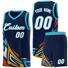 Navy Gradient Graffiti Pattern Sports Basketball Jersey