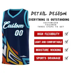 Navy Gradient Graffiti Pattern Sports Basketball Jersey 2