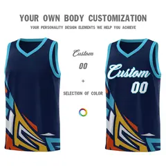 Navy Gradient Graffiti Pattern Sports Basketball Jersey 3