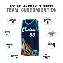 Navy Gradient Graffiti Pattern Sports Basketball Jersey 4