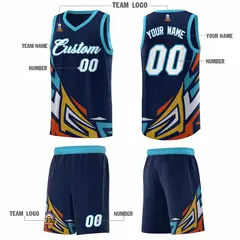 Navy Gradient Graffiti Pattern Sports Basketball Jersey 5