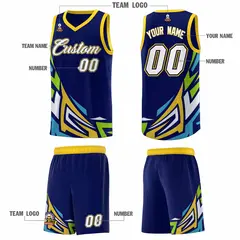 Navy Gradient Graffiti Pattern Sports Basketball Jersey 5