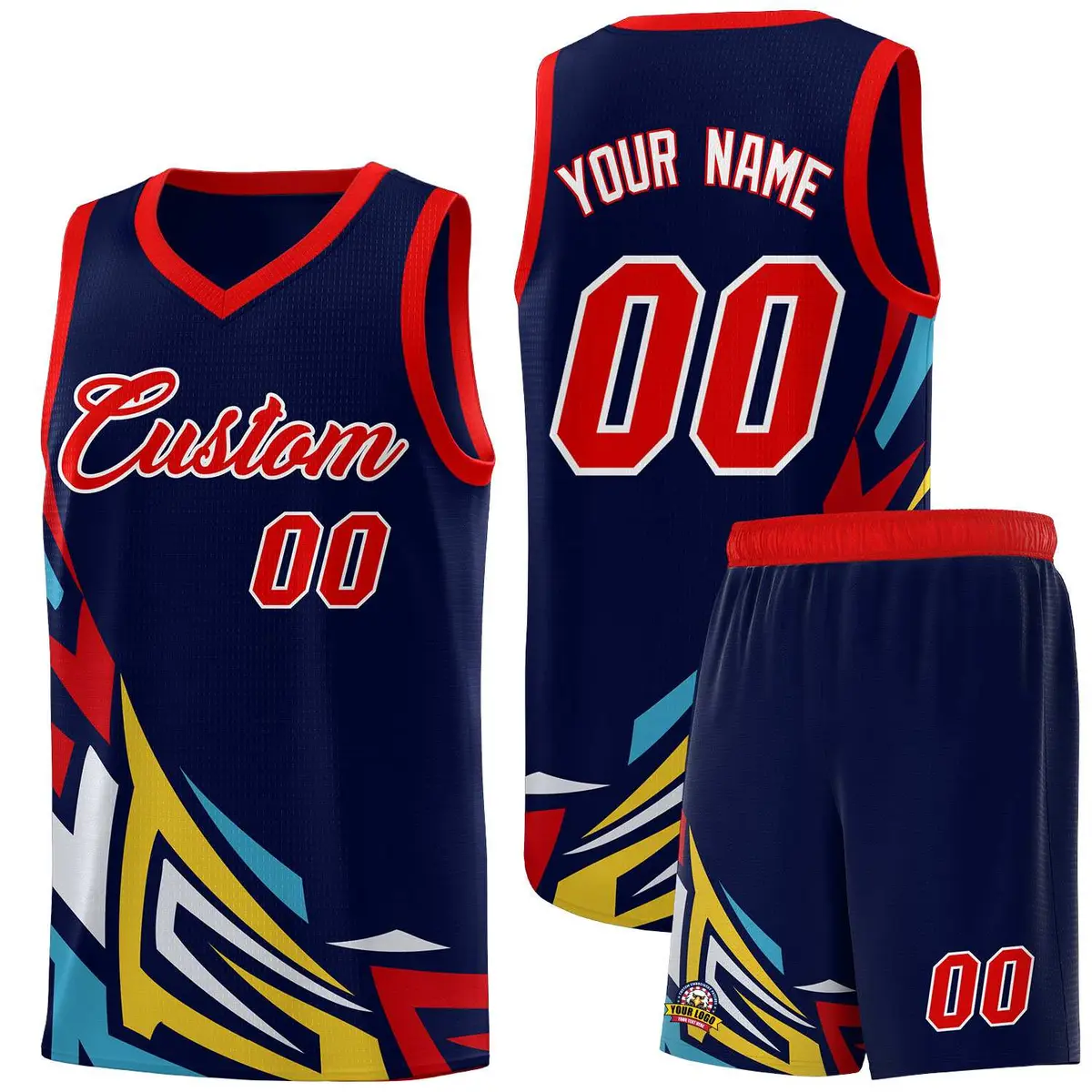 Navy Gradient Graffiti Pattern Sports Basketball Jersey