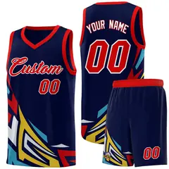 Navy Gradient Graffiti Pattern Sports Basketball Jersey