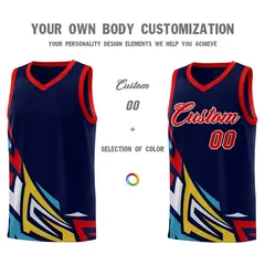 Navy Gradient Graffiti Pattern Sports Basketball Jersey 3