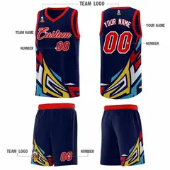 Navy Gradient Graffiti Pattern Sports Basketball Jersey 5